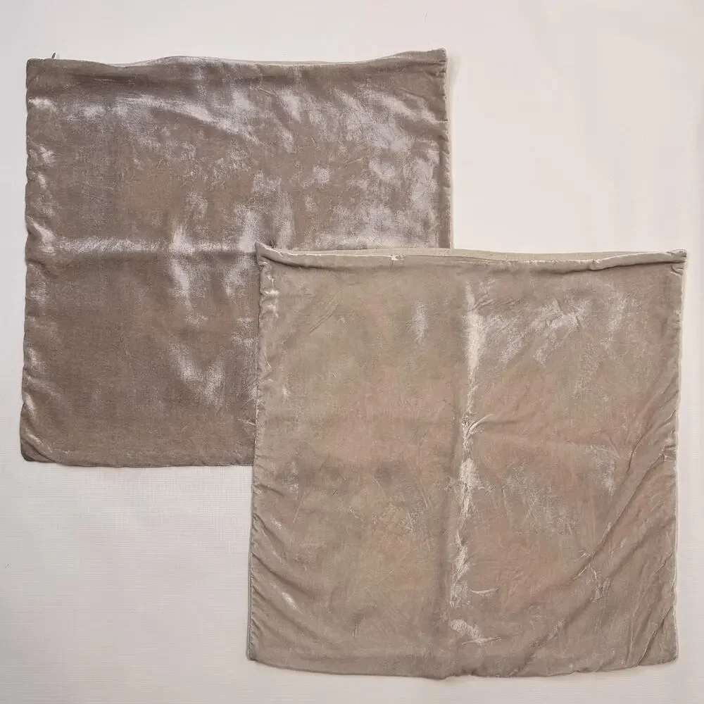 West Elm Pillow Cover Set 2 Gray Plush Velvet 24x24 Cotton Linen Square